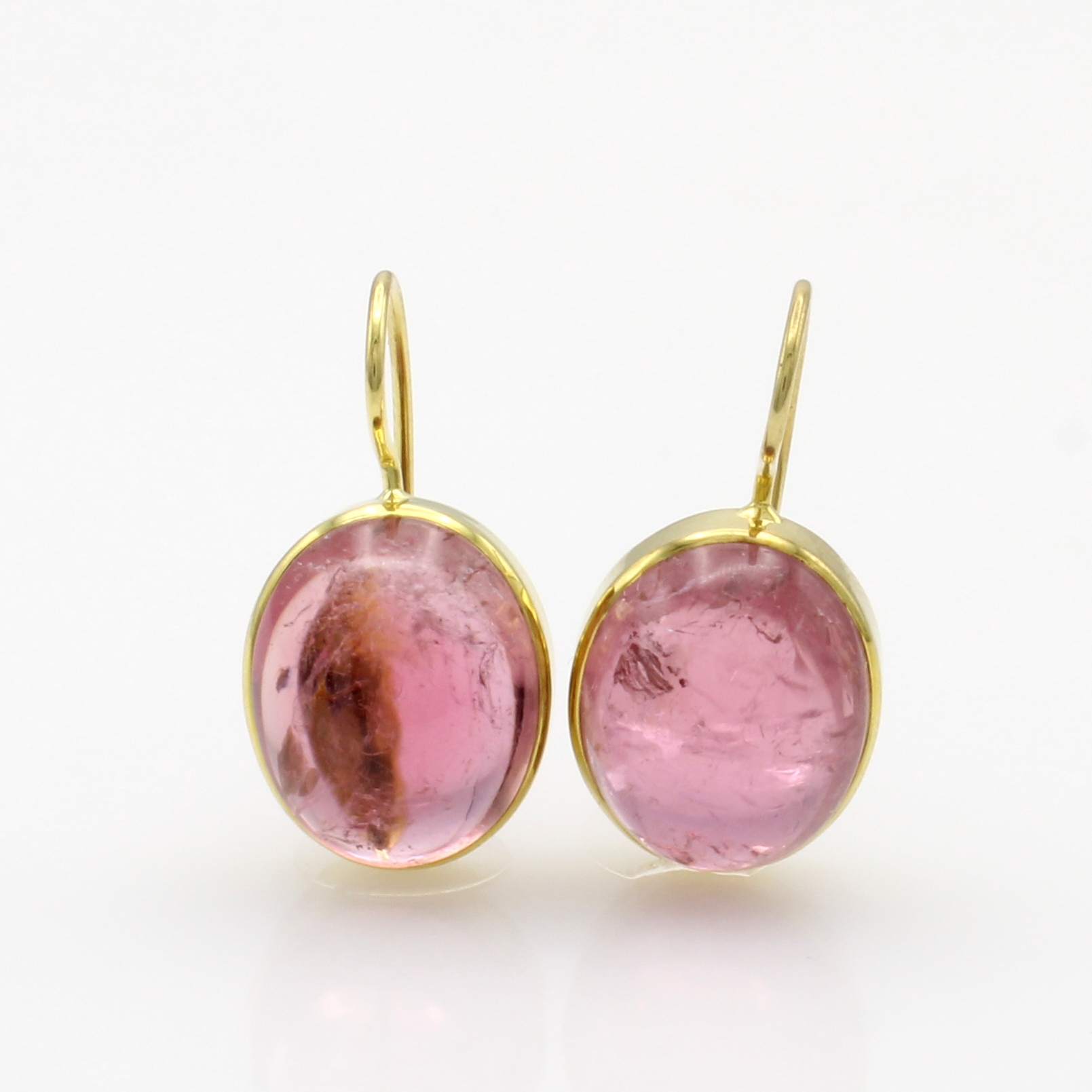 Image 27103479 - Paar Ohrhaken mit Turmalinen, GG 585/000, rosa Turmalincabochons ca. 29.3 ct ...