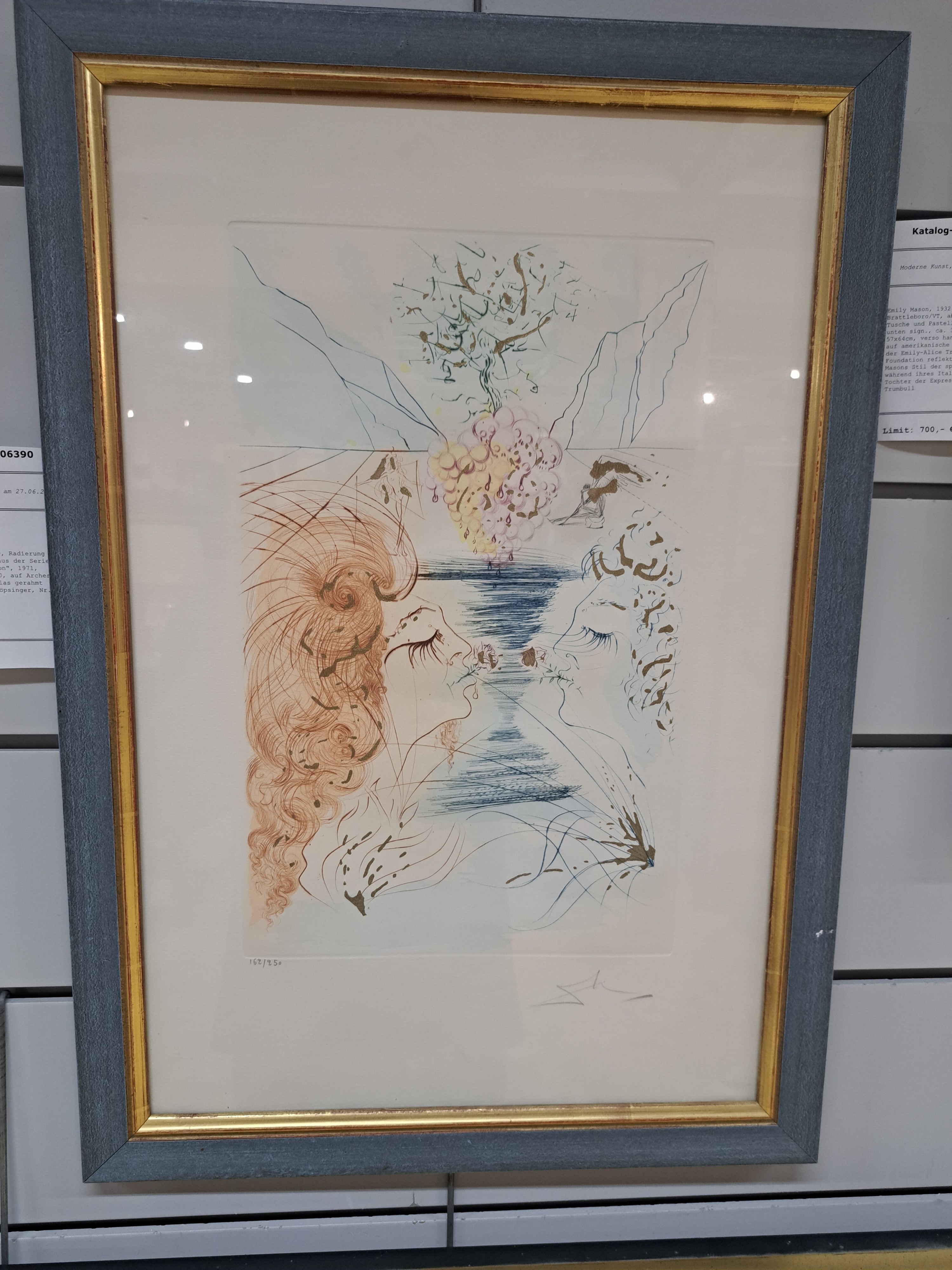 Detail f: Salvador Dali, 1904-1989, Radierung mit Goldauflage, "Der Kuß" aus der Serie "Das Hohelied des Salomon", 1971, handsigniert, ...