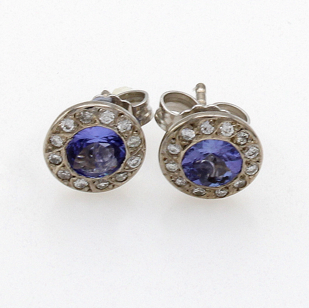Image 27103497 - Paar Ohrstecker mit Tansaniten und Brillanten , WG 585/000, Brill. zus. ca. 0.12 ct ...
