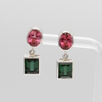 Image Paar Ohrstecker mit Turmalinen, WG 585/000, rosa u. grüne Turmaline zus. ca. 9 ct ...