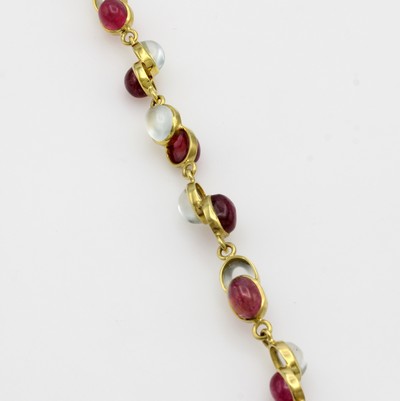 Image Armband mit Farbsteinen, GG 585/000, Aqua- marine u. Turmaline zus. ca. 35.9 ct, Kara- ...
