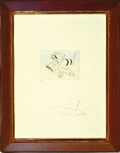 27103485k - Salvador Dali, 1904-1989, Radierung partiellgoldgehöht und aquarelliert, Vignette ...