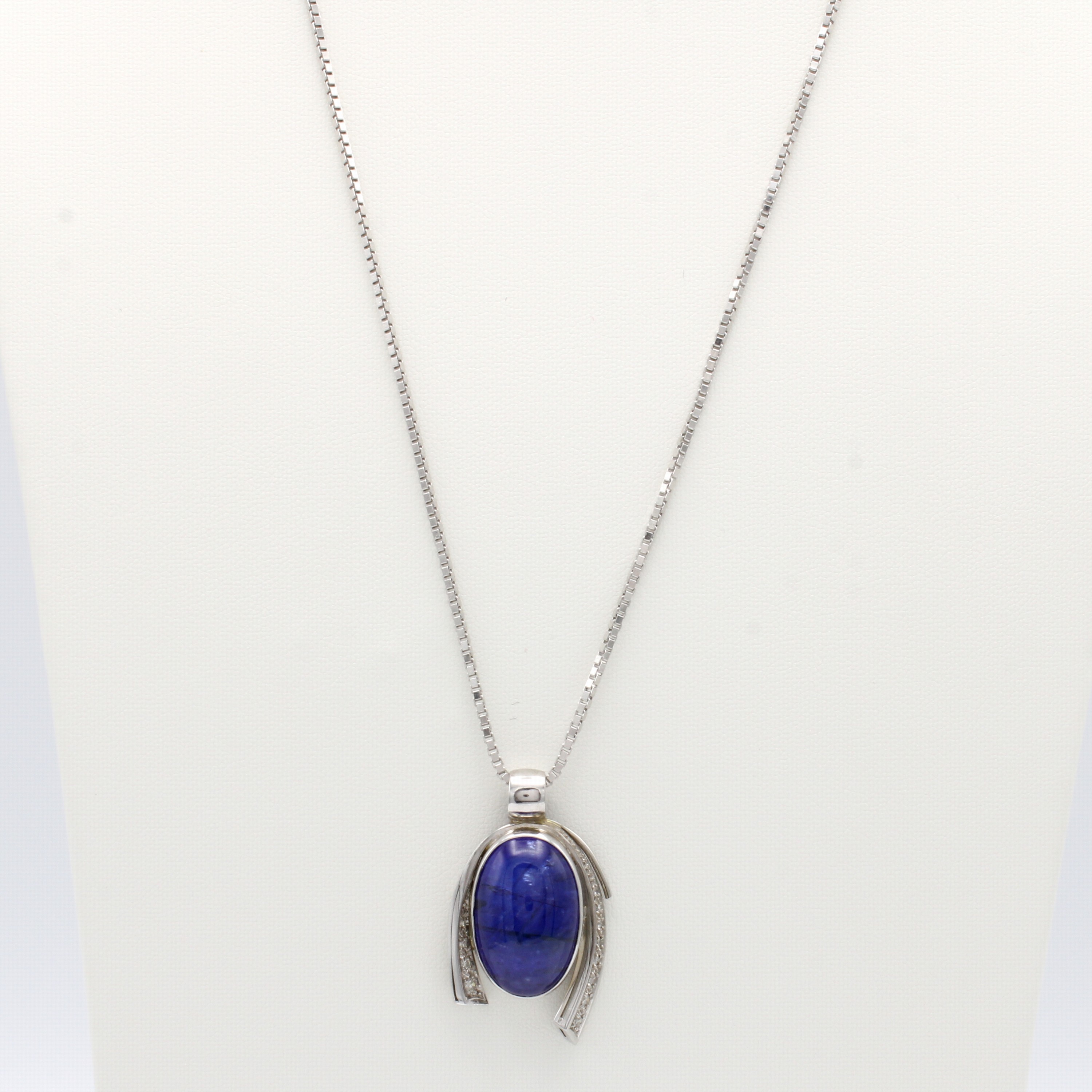 Image 27103505 - Anhänger mit Tansanit und Diamanten an Kette, WG 585/000, ovaler Tansanitcabochon ca. ...