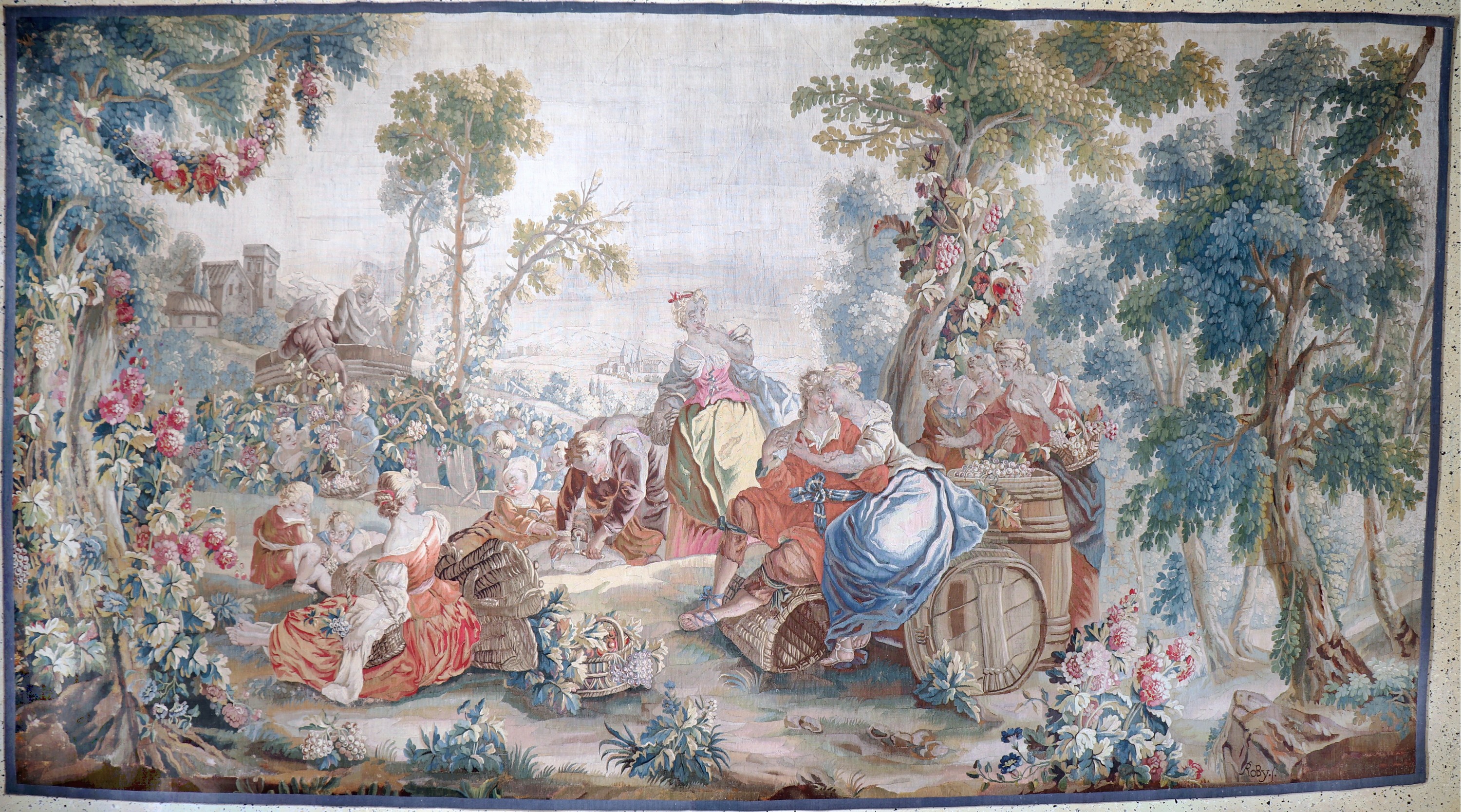 Image 27103512 - Feine Tapisserie antik, Flandern´Weinelese-Szene´, 18.Jhd, Wolle auf Baumwolle, ca. 420 ...