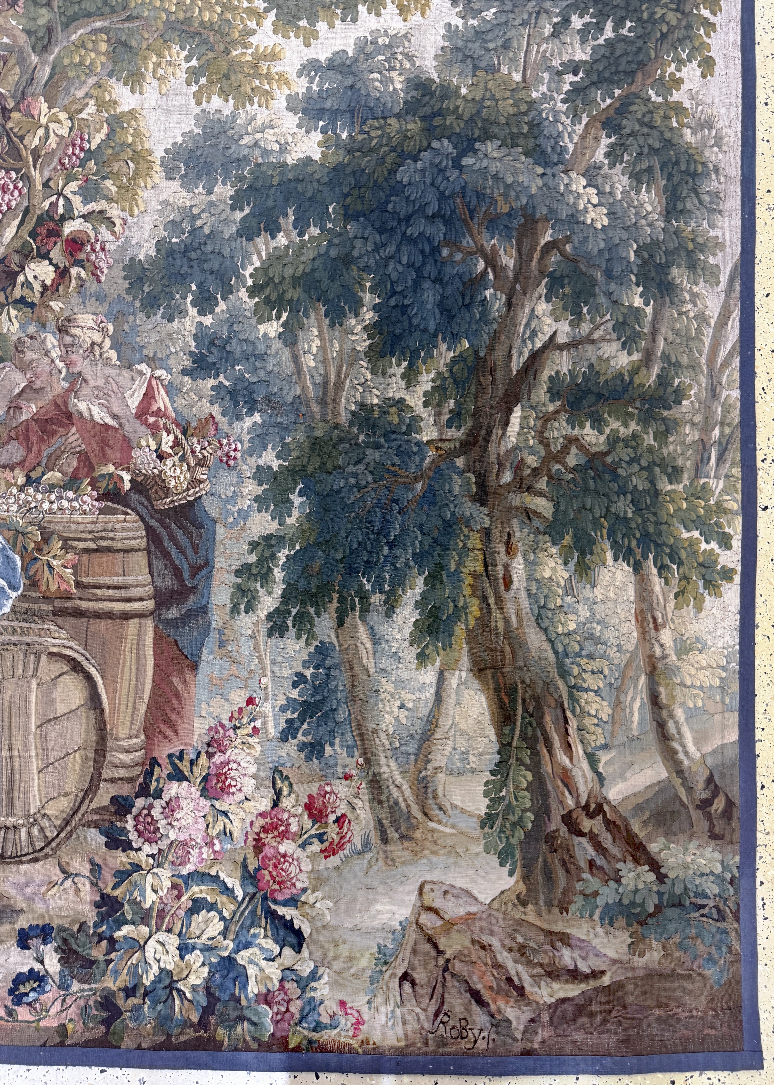 Detail a: Feine Tapisserie antik, Flandern"Weinelese-Szene", 18.Jhd, Wolle auf Baumwolle, ca. 420 x 230 cm, (aufwendige Handarbeit), EHZ: 2(kleine ...