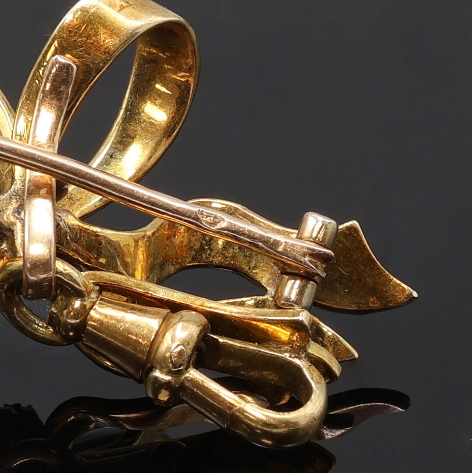 Detail h: Emaillierte offene Damentaschenuhr in GG 750/000 mit Diamanten und emaillierter Brosche in Form einer Schleife, Schweiz/Frankreich um 1890, Ränder ...