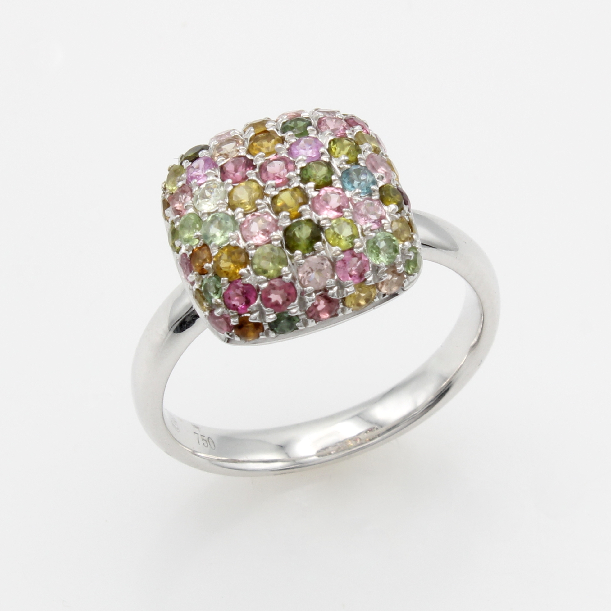 Image 27103568 - Ring mit Turmalinen, WG 750/000, kissenf. Ringkopf bes. m. fac. bunten Turmalinen zus. ...