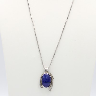 Image Anhänger mit Tansanit und Diamanten an Kette, WG 585/000, ovaler Tansanitcabochon ca. ...