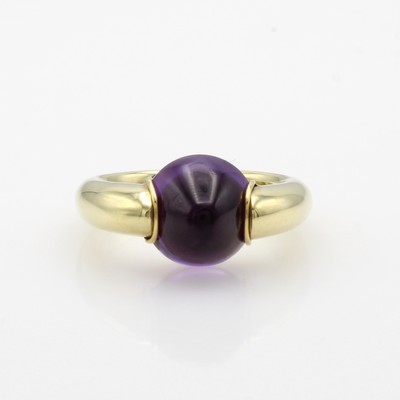 Image Ring mit Amethyst, GG 585/000, Amethyst- cabochon im Bullet-Cut ca. 5 ct, RW 53 ...