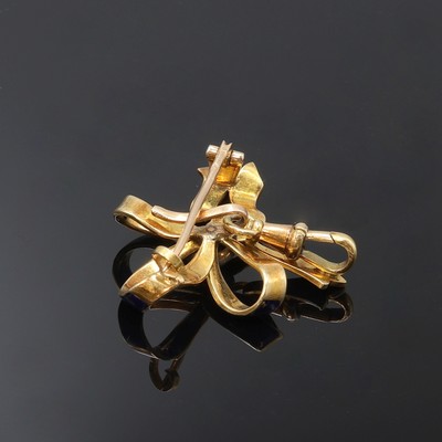27103542f - Emaillierte offene Damentaschenuhr in GG 750/000 mit Diamanten und emaillierter Brosche ...