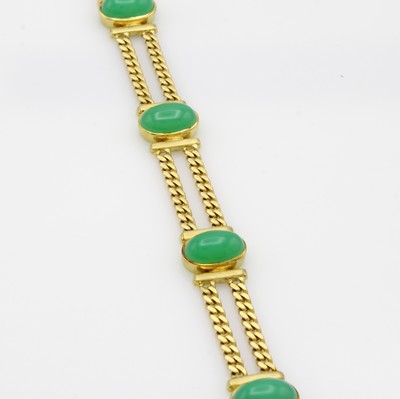 Image Armband mit Chrysoprasen, GG 585/000, 2- reihig, Chrysoprascabochons zus. ca. 15 ct, ...