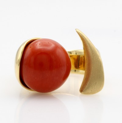 Image Ring mit Koralle, GG 585/000, offene Ring- schiene, bouttonf. Koralle ca. 13,5 mm, ...
