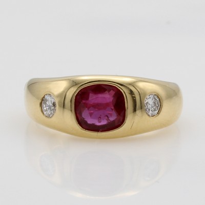Image Ring mit Rubin und Brillanten, GG 750/000, 2 Brill. zus. ca. 0.26 ct feines Weiß/vvs, ...