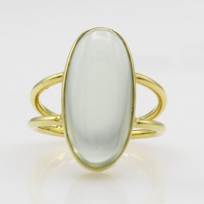 Image Ring mit Mondstein, GG 750/000, Mondstein- cabochon ca. 9.4 ct, RW ca. 57 Schätzpreis: ...