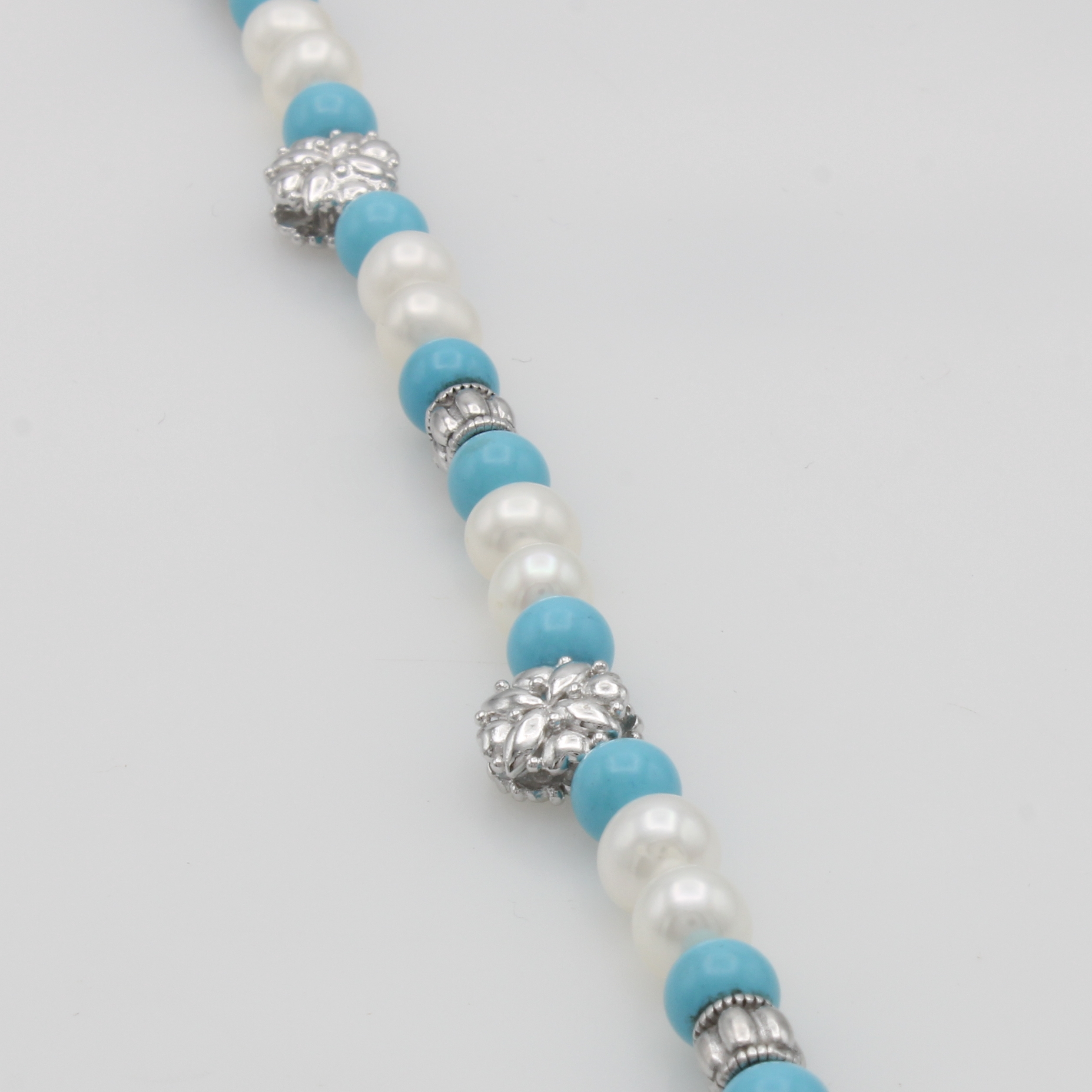Image 27103720 - Armband mit Süßwasserzuchtperlen und Türkisen, Schließe u. Zwischenteile 925er ...