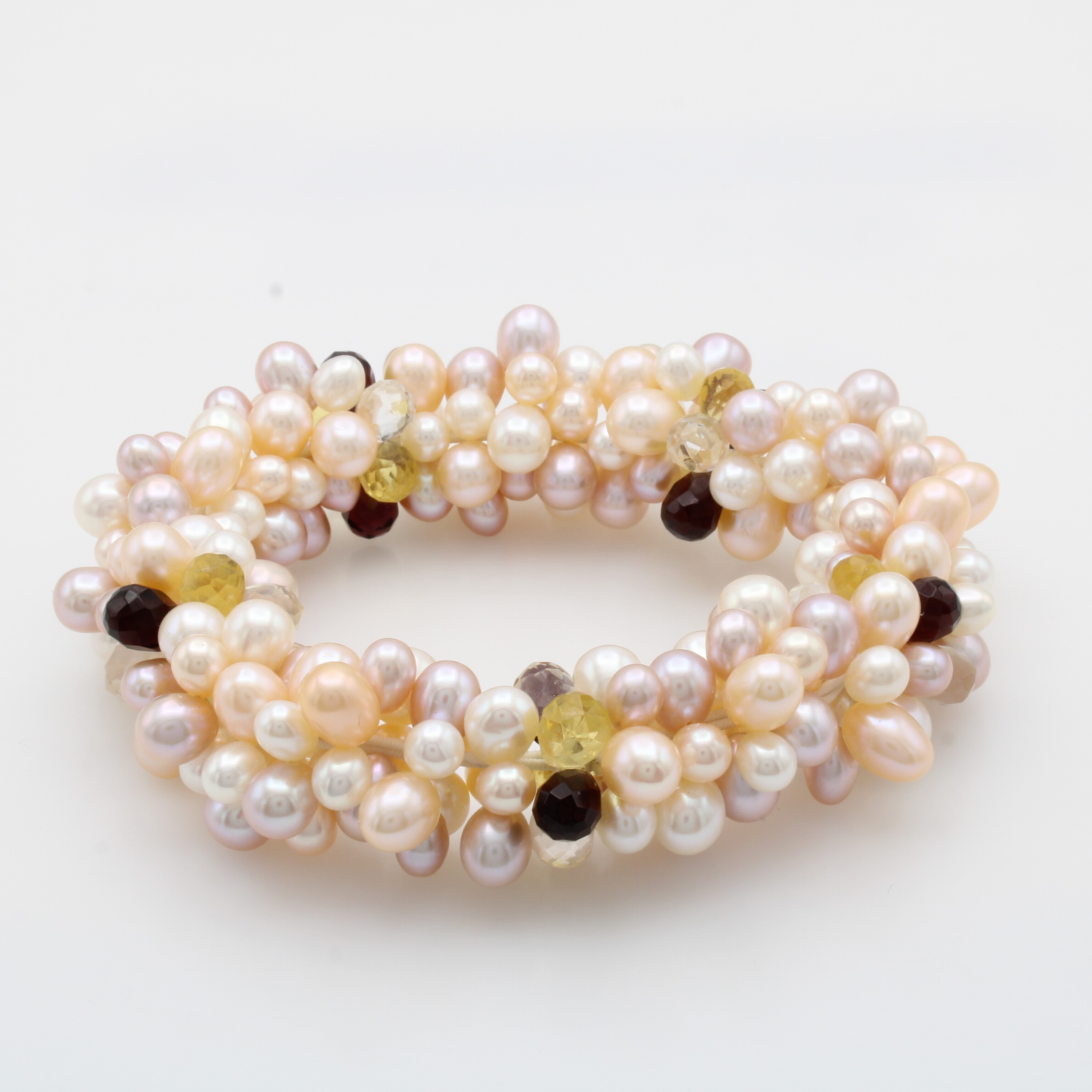 Image 27103721 - Elastisches Süßwasserzuchtperlenarmband mit Glassteinen, Perlen u. Glassteine kreisf. ...