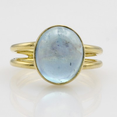 27103781a - Ring mit Aquamarin, GG 585/000, Aquamarin- cabochon ca. 6.6 ct, RW ca. 59 (auch in RW 57 ...