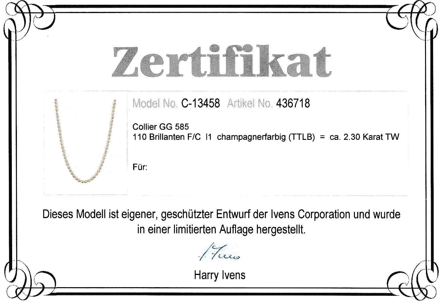 Detail a: 14 kt Gold Brillant-Collier, GG 585/000, runde Glieder, 110 Brillanten zus. ca. 2.30 ctTop Light Brown/p, L. ca. 45 cm, Magnetschließe, GG 585/000, ...