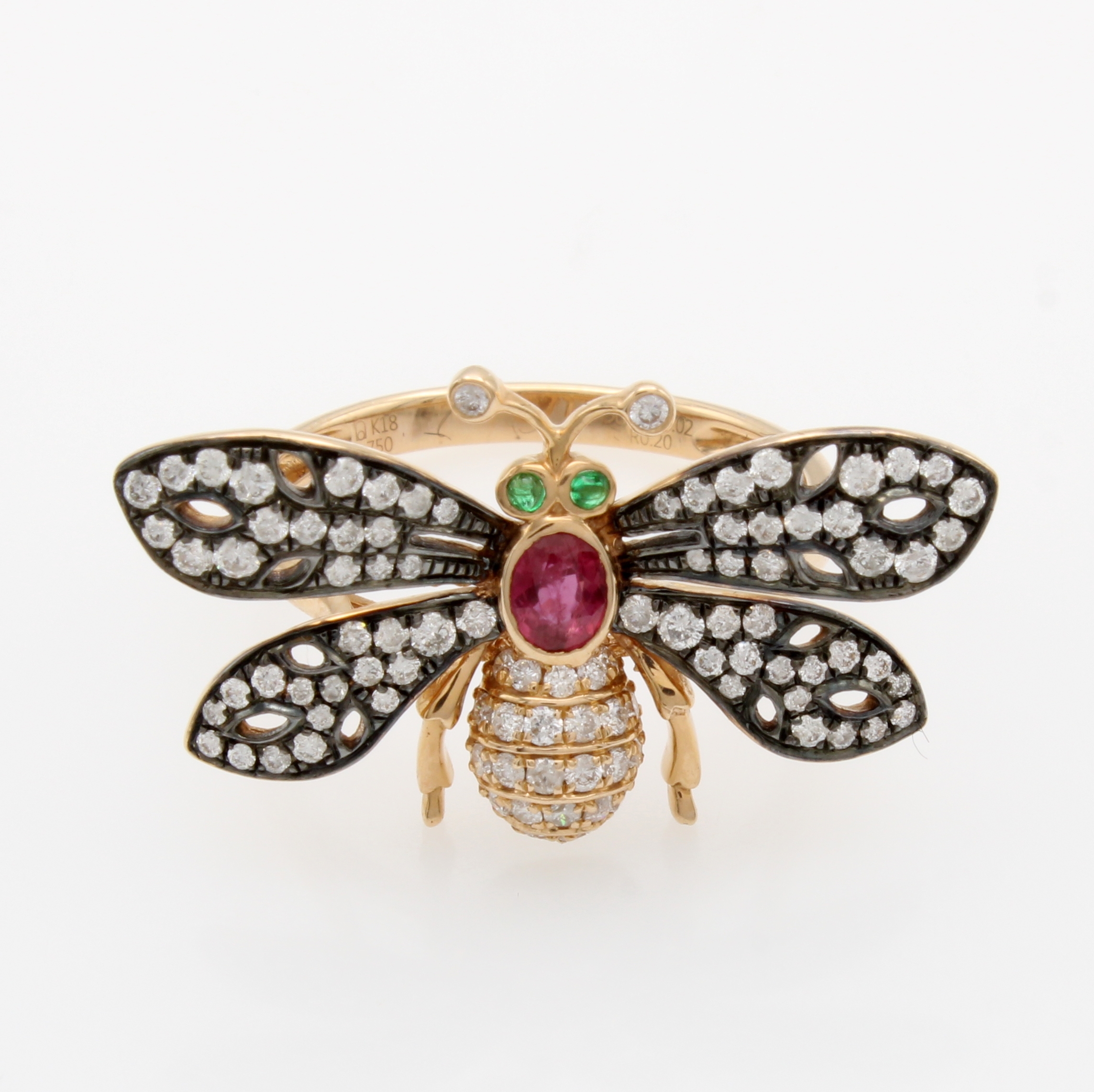 Image 27103867 - Ring ´Schmetterling´ mit Farbsteinen und Brillanten, RoséG 750/000, Rubin u. ...