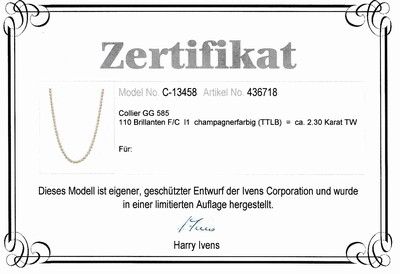 27103817a - 14 kt Gold Brillant-Collier, GG 585/000, runde Glieder, 110 Brillanten zus. ca. 2.30 ...