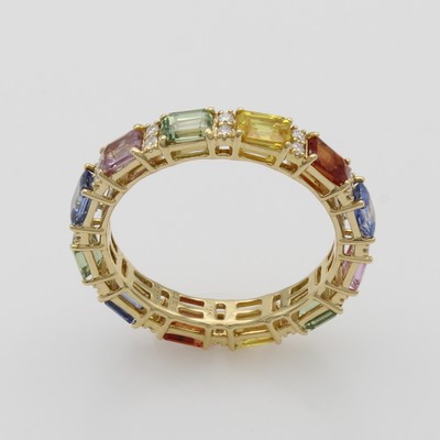 27103866a - Ring mit Saphiren und Brillanten ´Regenbogen´ , GG 750/000, 12 fancy Saphire im ...