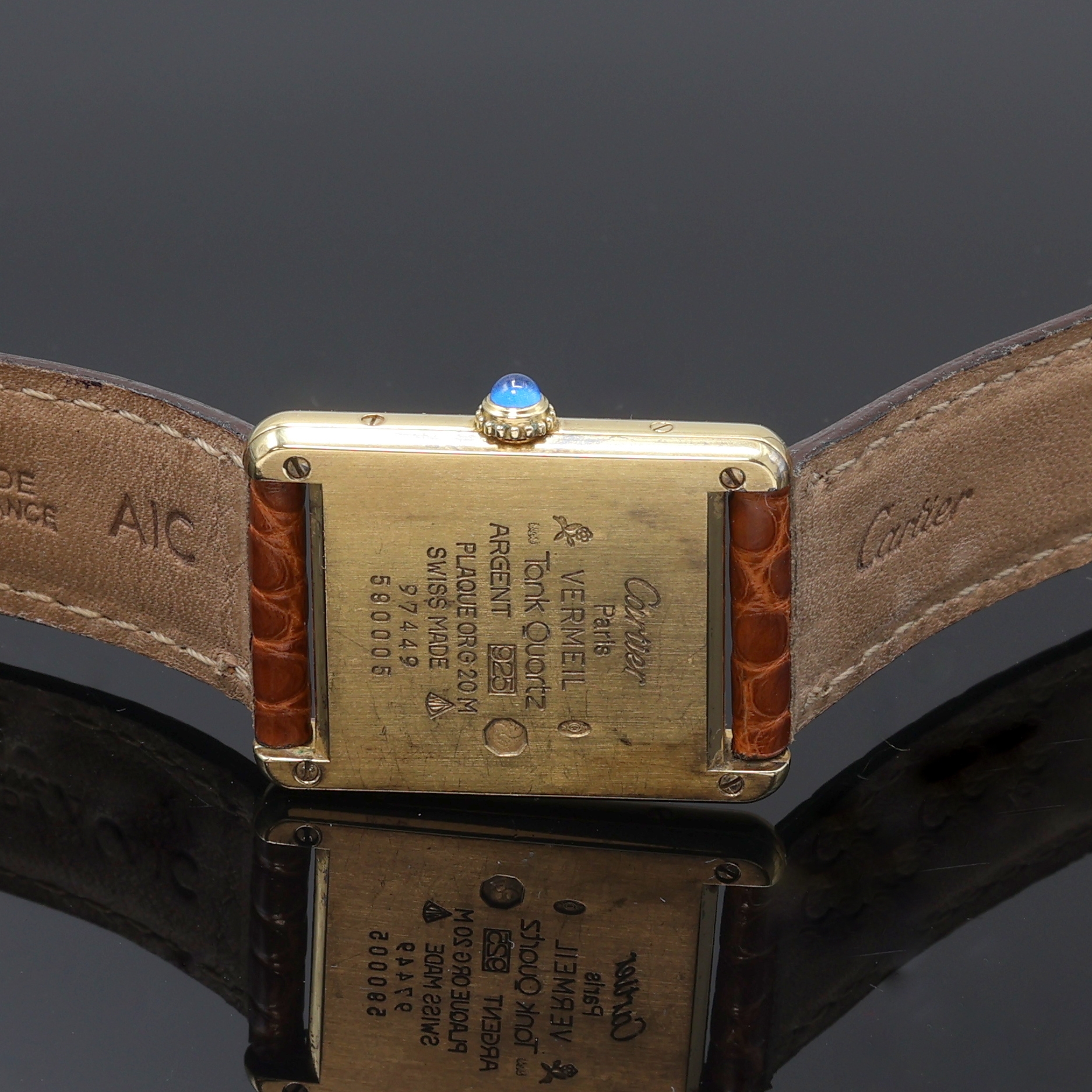 Detail c: CARTIER Armbanduhr Tank Vermeil Referenz 590005, Schweiz um 1990, quarz, 2-teil., verg. Silbergeh. inkl. orig. Lederband m. verg. orig. Dornschl., ...