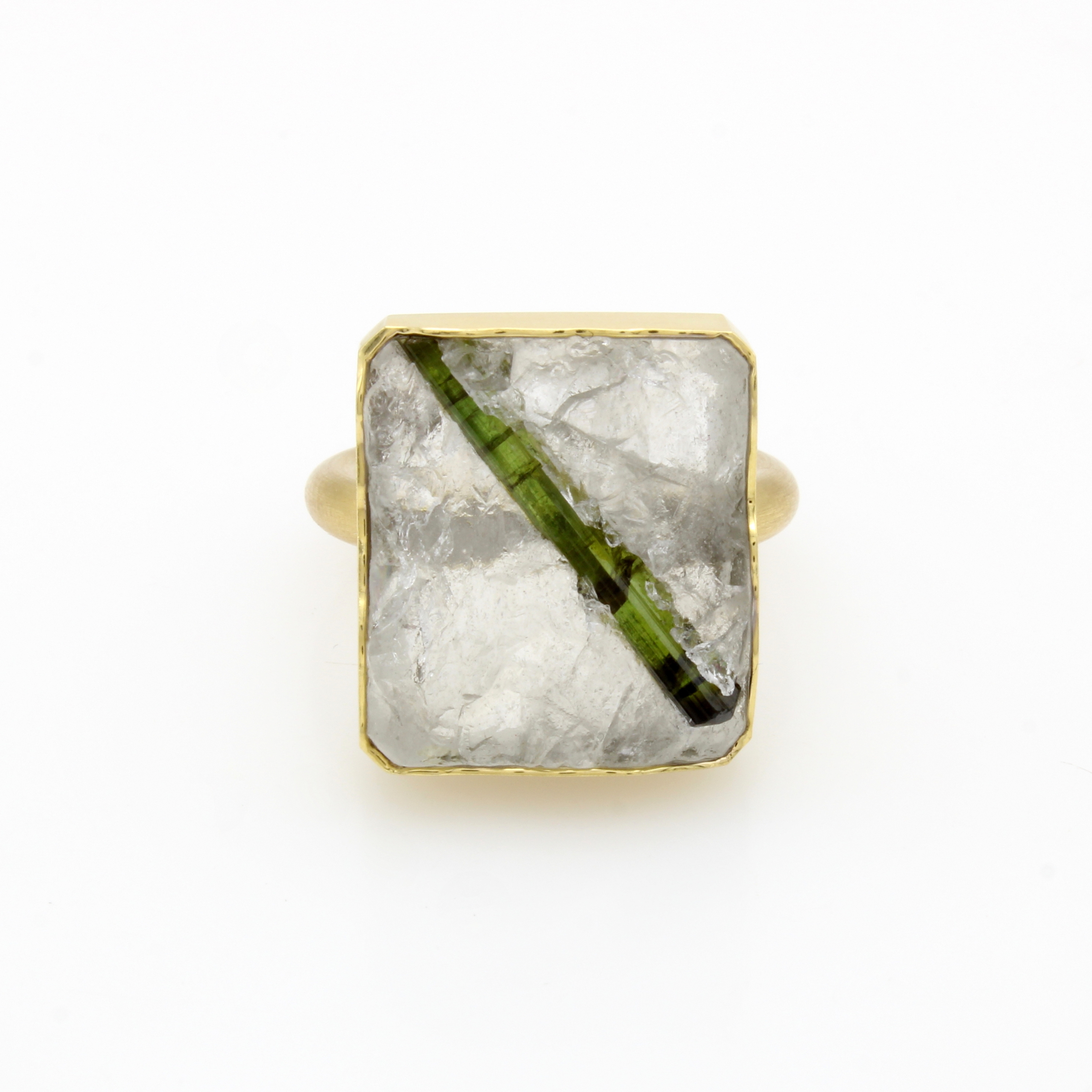 Image 27104233 - Ring mit Turmalinquarz, GG 750/000, mattiert, in natürlichem Design, eckiger ...