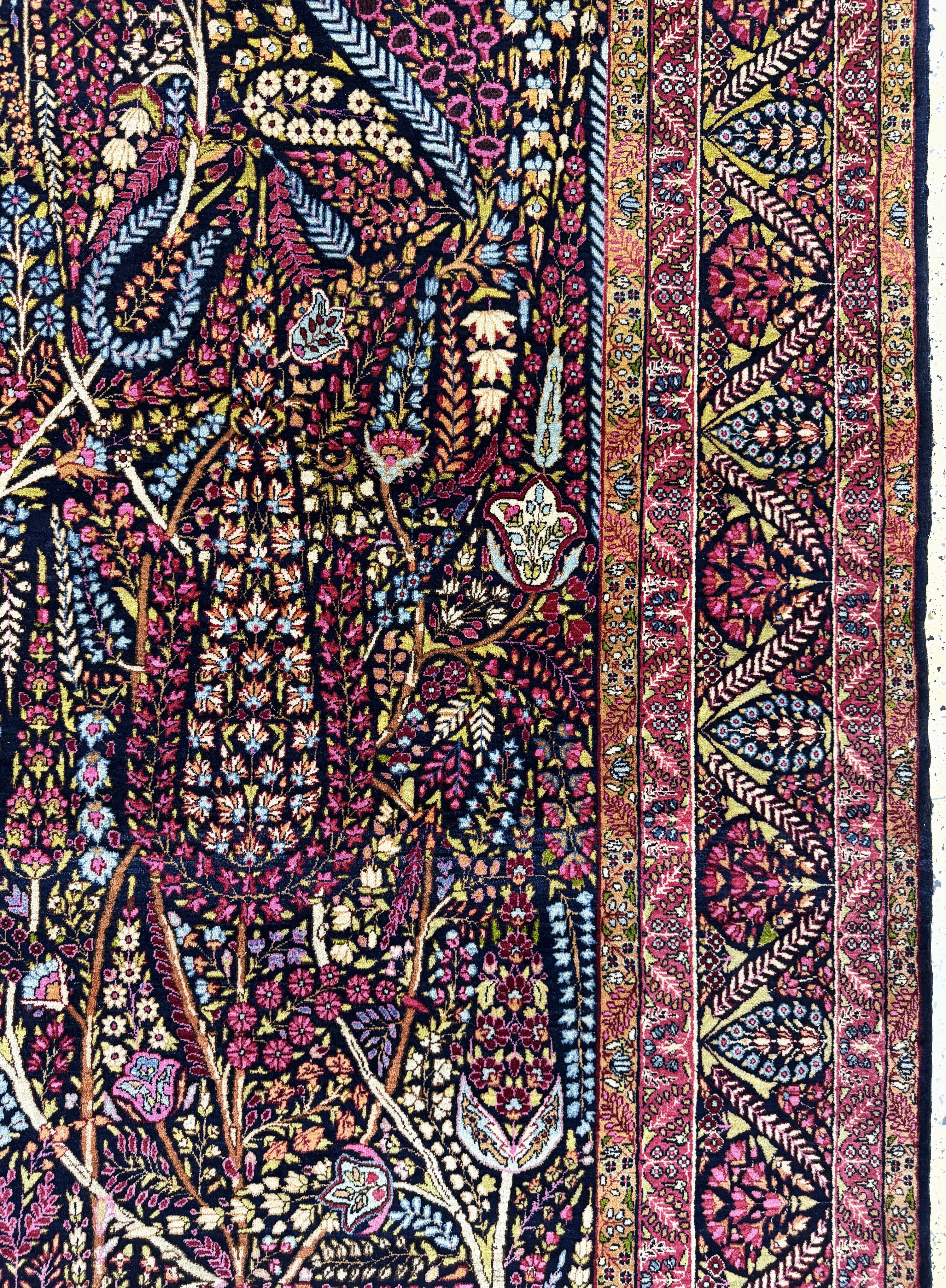 Detail e: Kerman"Mille Fleur"fein, Persien, Anfang 20.Jhd, Korkwolle auf Baumwolle, ca. 345 x 250cm, fachkundig gereinigt, EHZ: 1-2