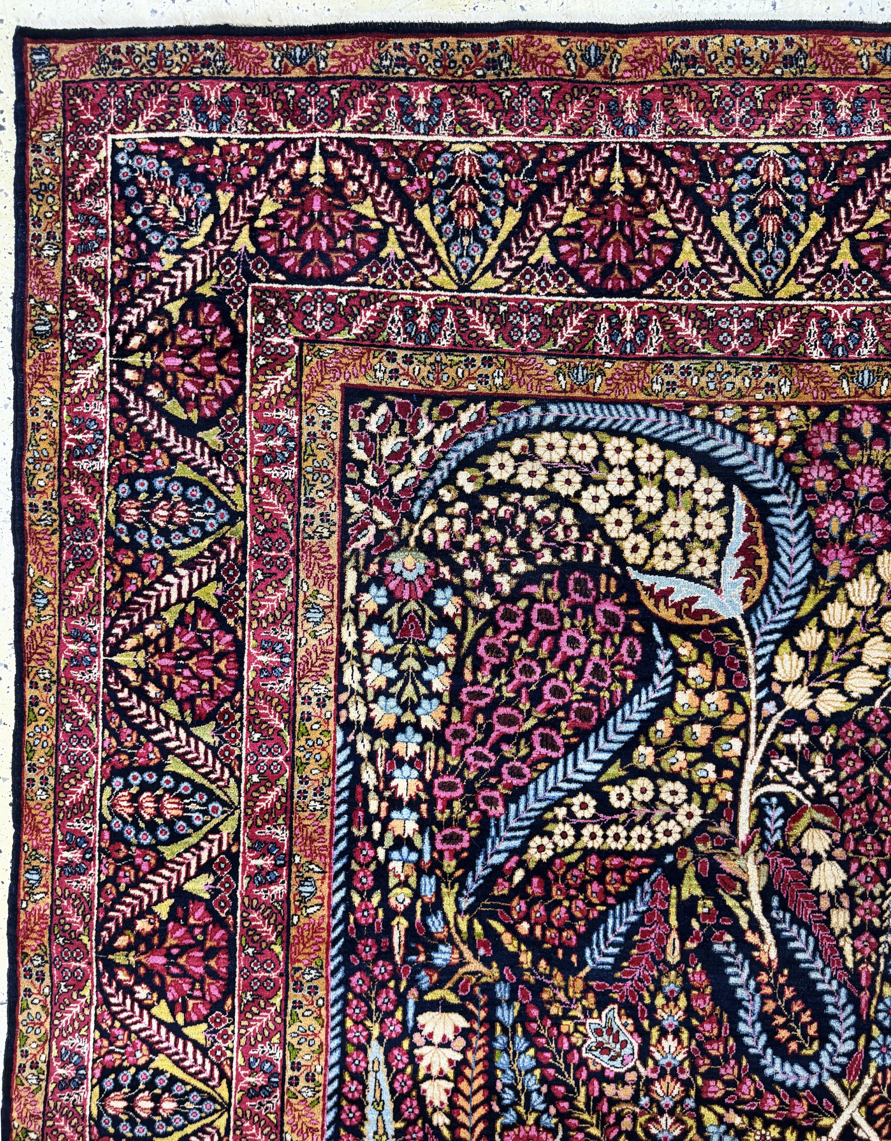 Detail f: Kerman"Mille Fleur"fein, Persien, Anfang 20.Jhd, Korkwolle auf Baumwolle, ca. 345 x 250cm, fachkundig gereinigt, EHZ: 1-2