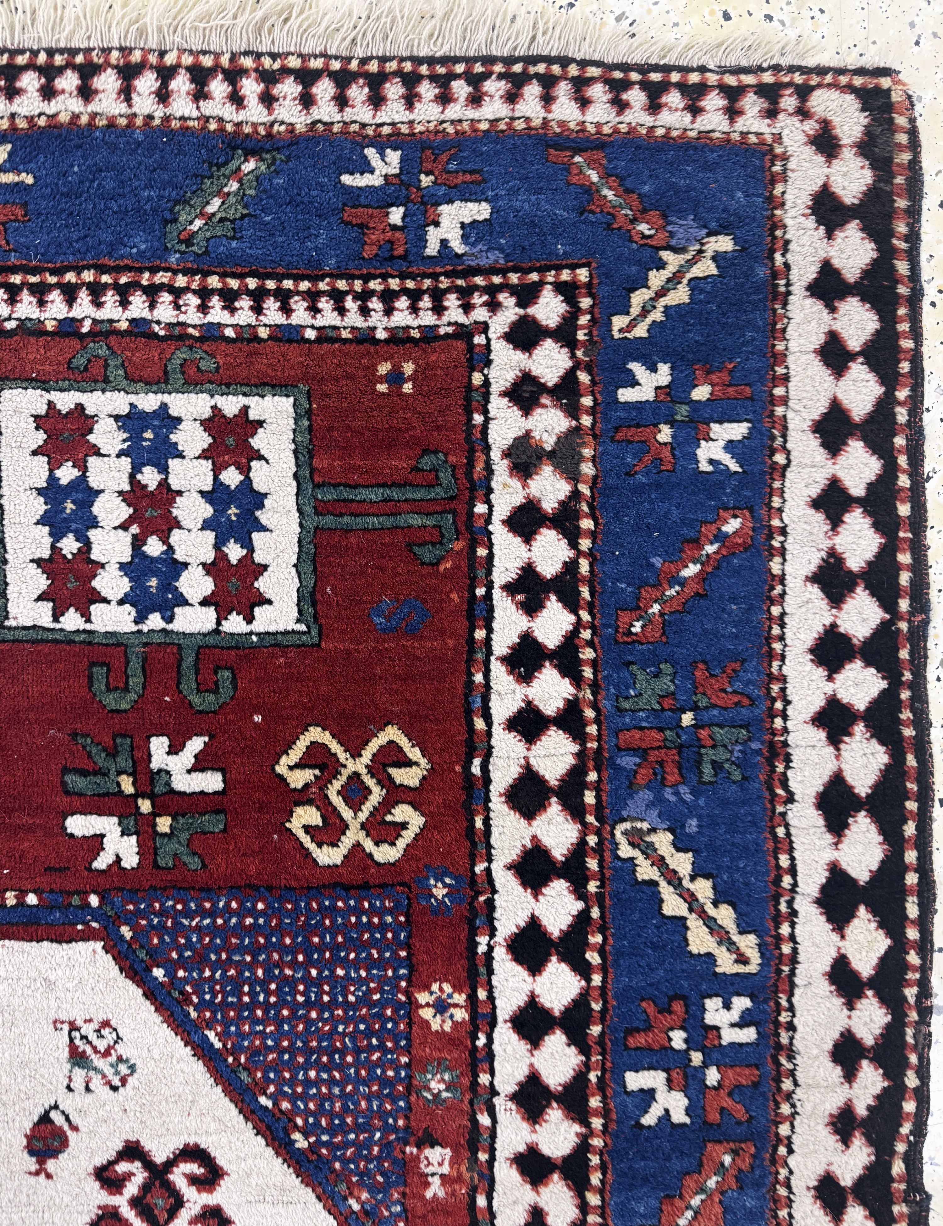 Detail g: "Karachoph"Kazak antik, Kaukasus, 19.Jhd, Wolle auf Wolle, ca. 210 x 165 cm, EHZ: 2-3