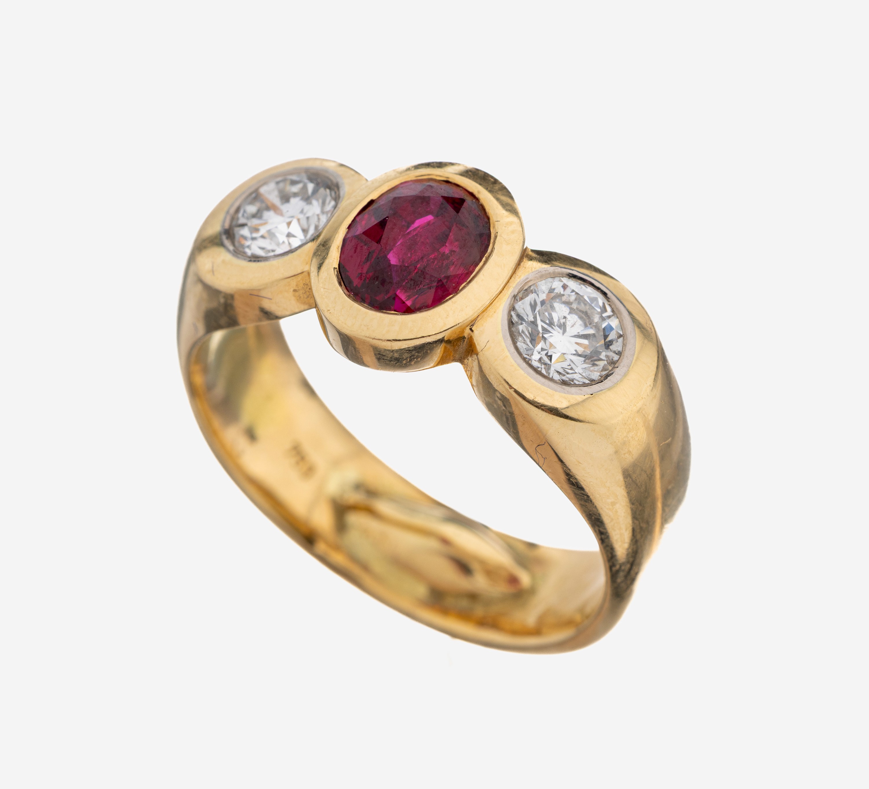 Image 27104448 - 18 kt gold ruby-brilliant-ring , YG 750/000,high quality workmanship, centered oval ...