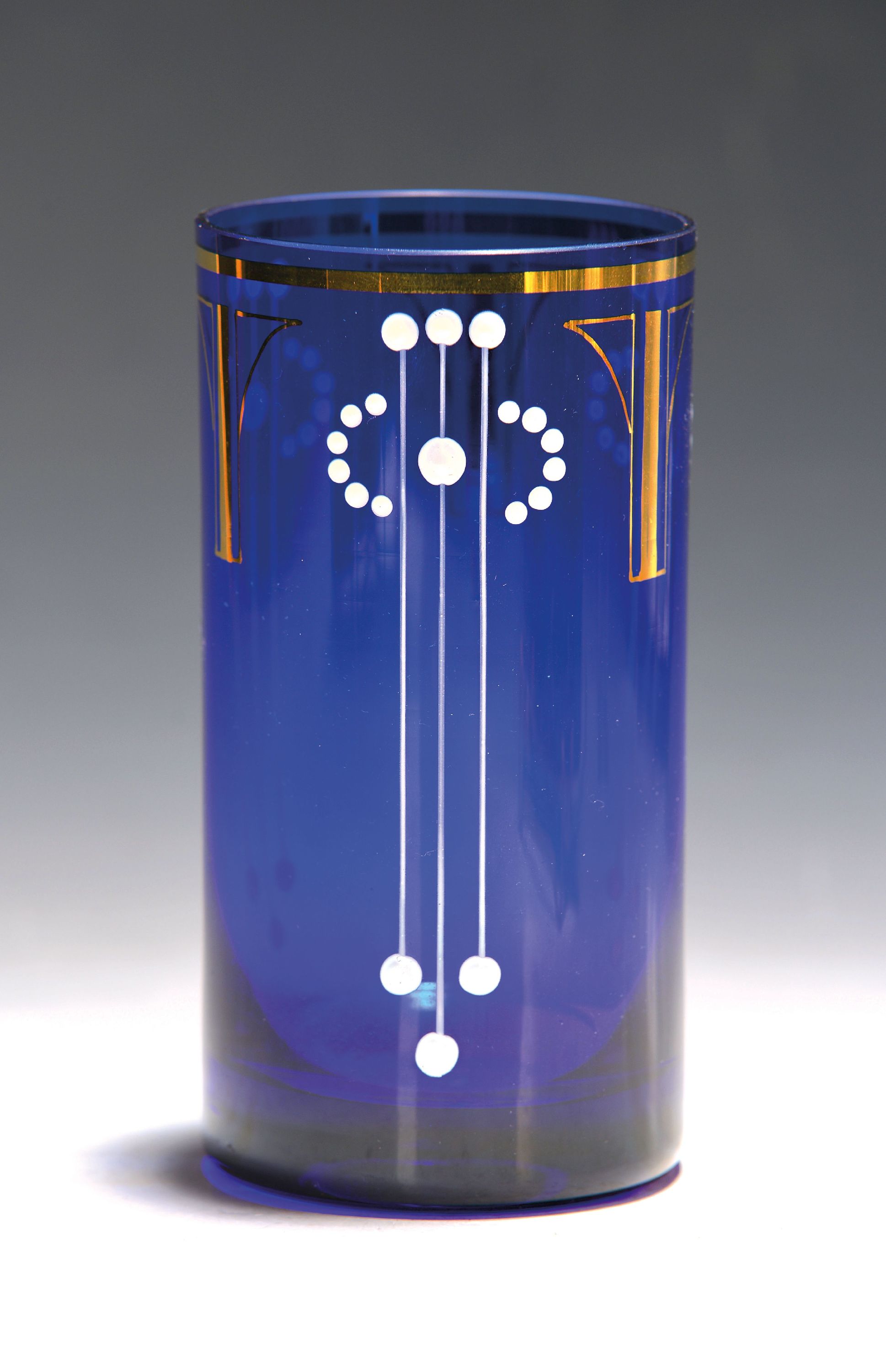 Image 27104459 - Zierglas, Austria Gruppe Kunsthandwerk Gallauner, um 1900, blaues zylindrisches Glas, ...