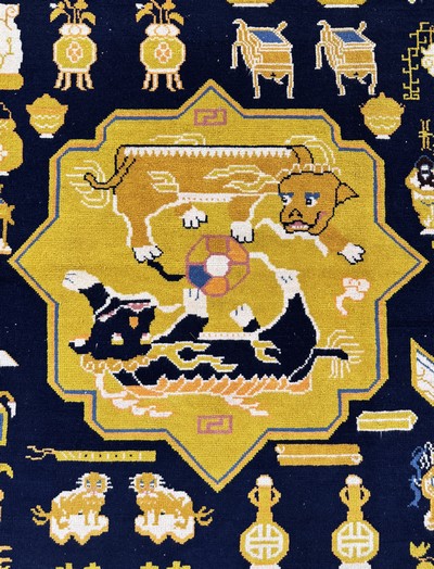 27104403d - Ning-Hsia antique, China, around 1900, wool oncotton, approx. 265 x 256 cm, condition: ...
