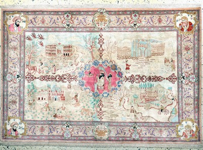 Image Ghom Seide fein Persien, ´Vier Jahreszeiten´signiert´Scharifi´, Neu, reine Naturseide, ...