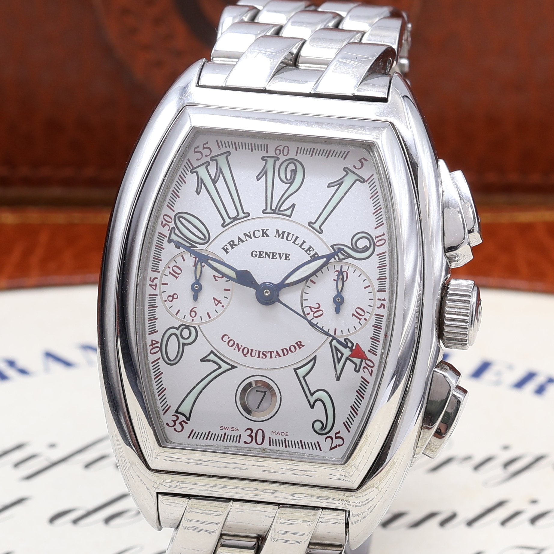 Detail a: FRANCK MULLER Armbandchronograph Conquistador in Edelstahl, Schweiz um 2005, Automatik, orig. Gliederband m. dopp. Faltschl., Boden 4-fach verschr., ...