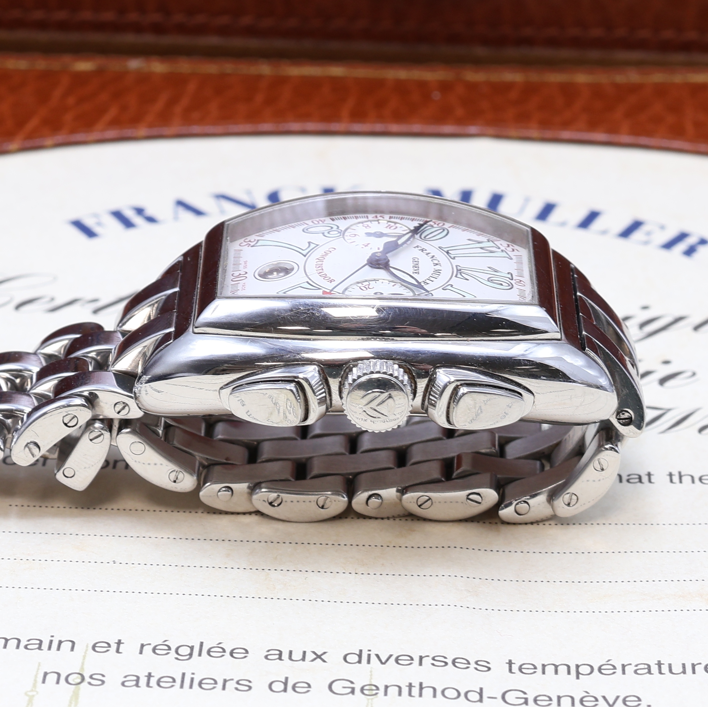 Detail c: FRANCK MULLER Armbandchronograph Conquistador in Edelstahl, Schweiz um 2005, Automatik, orig. Gliederband m. dopp. Faltschl., Boden 4-fach verschr., ...