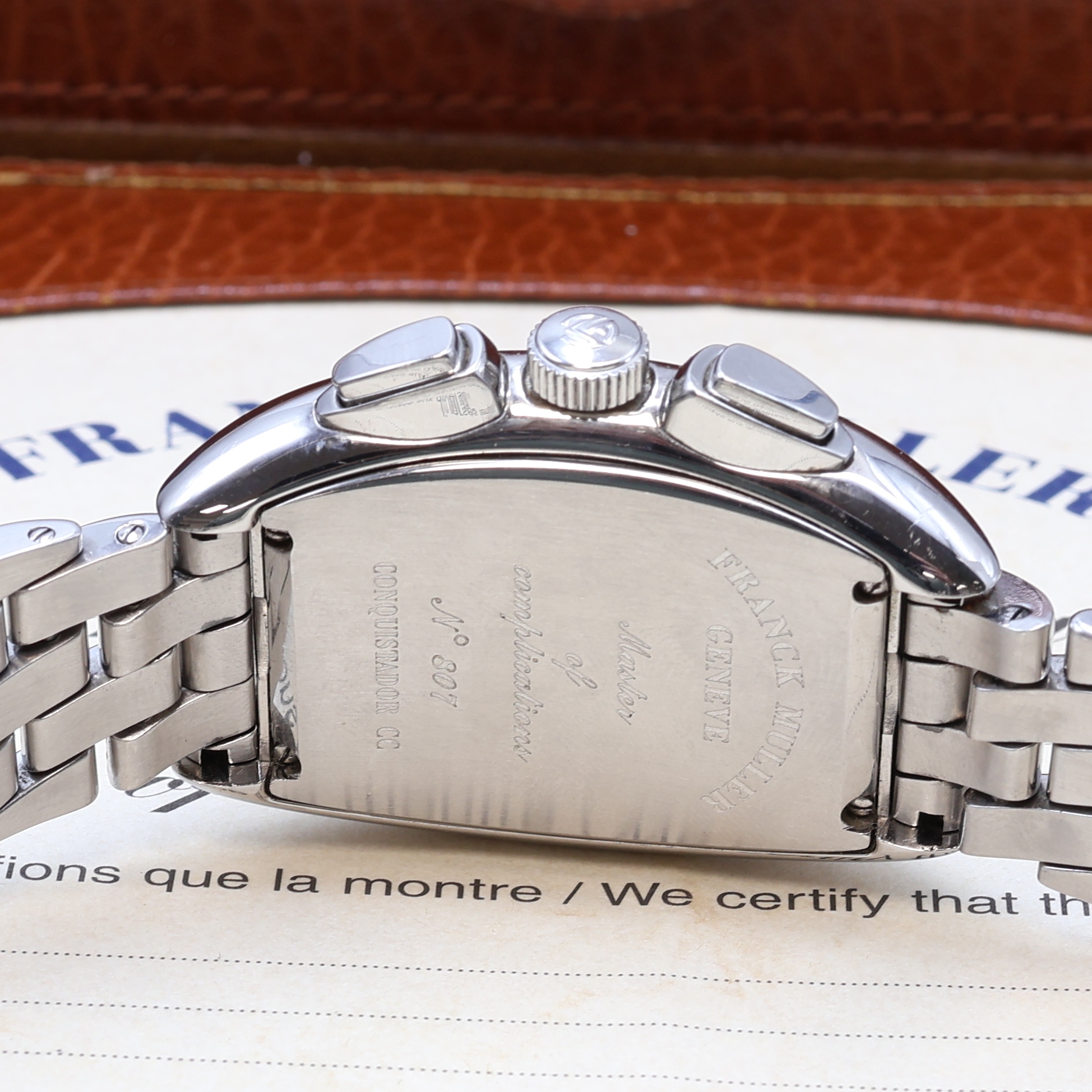 Detail d: FRANCK MULLER Armbandchronograph Conquistador in Edelstahl, Schweiz um 2005, Automatik, orig. Gliederband m. dopp. Faltschl., Boden 4-fach verschr., ...