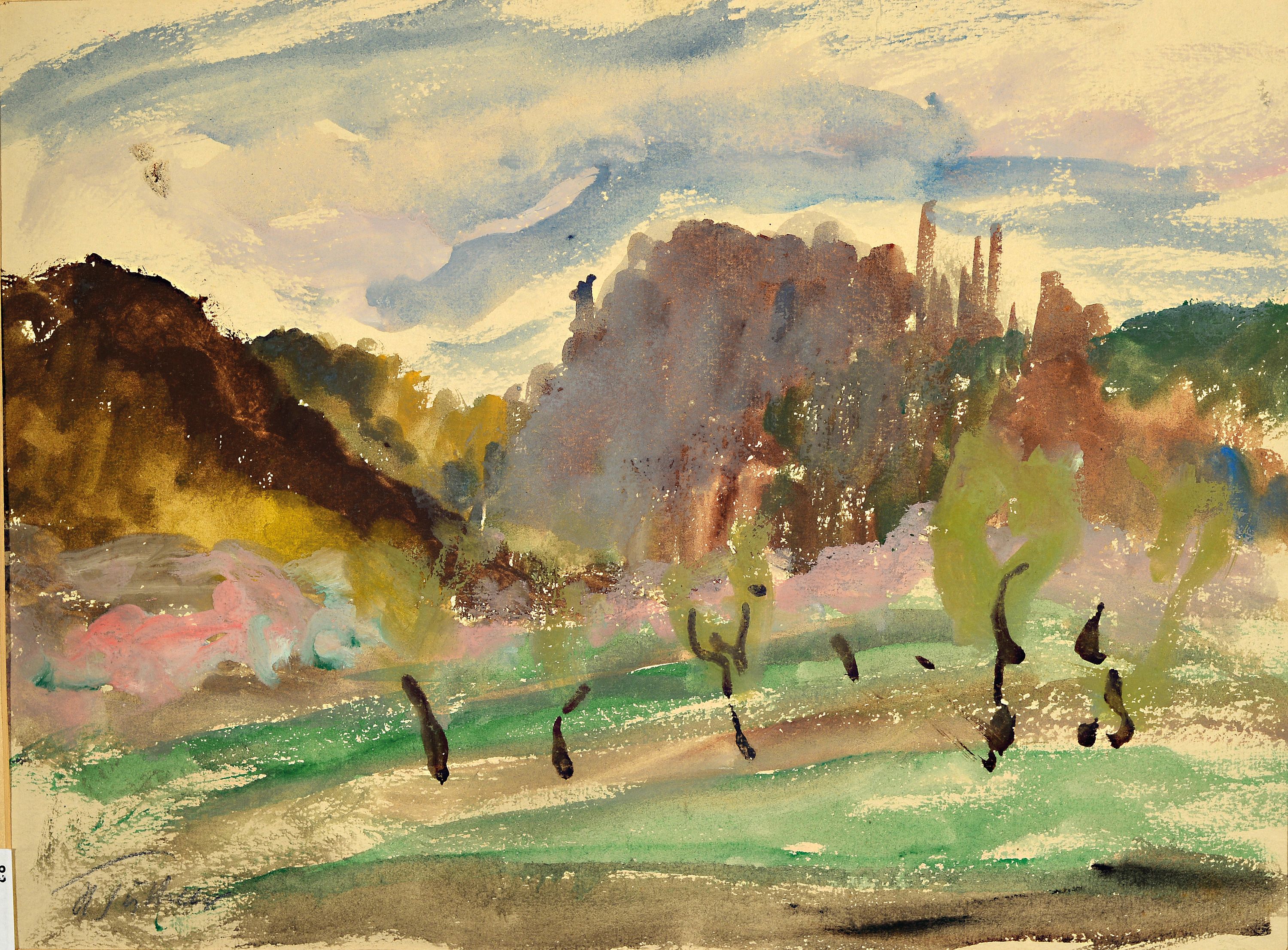 Image 27104593 - Heinrich Tischler, 1892 Cosel-1938 Breslau, Landschaft, Gouache/Aquarell auf Papier, re. ...
