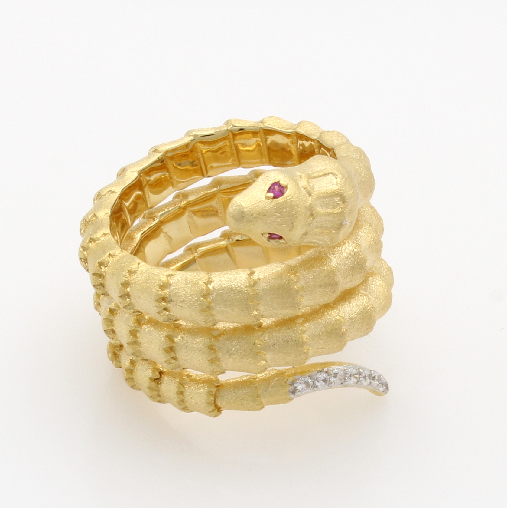 Image 27104693 - Ring ´Schlange´ mit Zirkonias, 925er Silber vergoldet und matt., RW 54