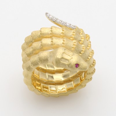 27104693a - Ring ´Schlange´ mit Zirkonias, 925er Silber vergoldet und matt., RW 54