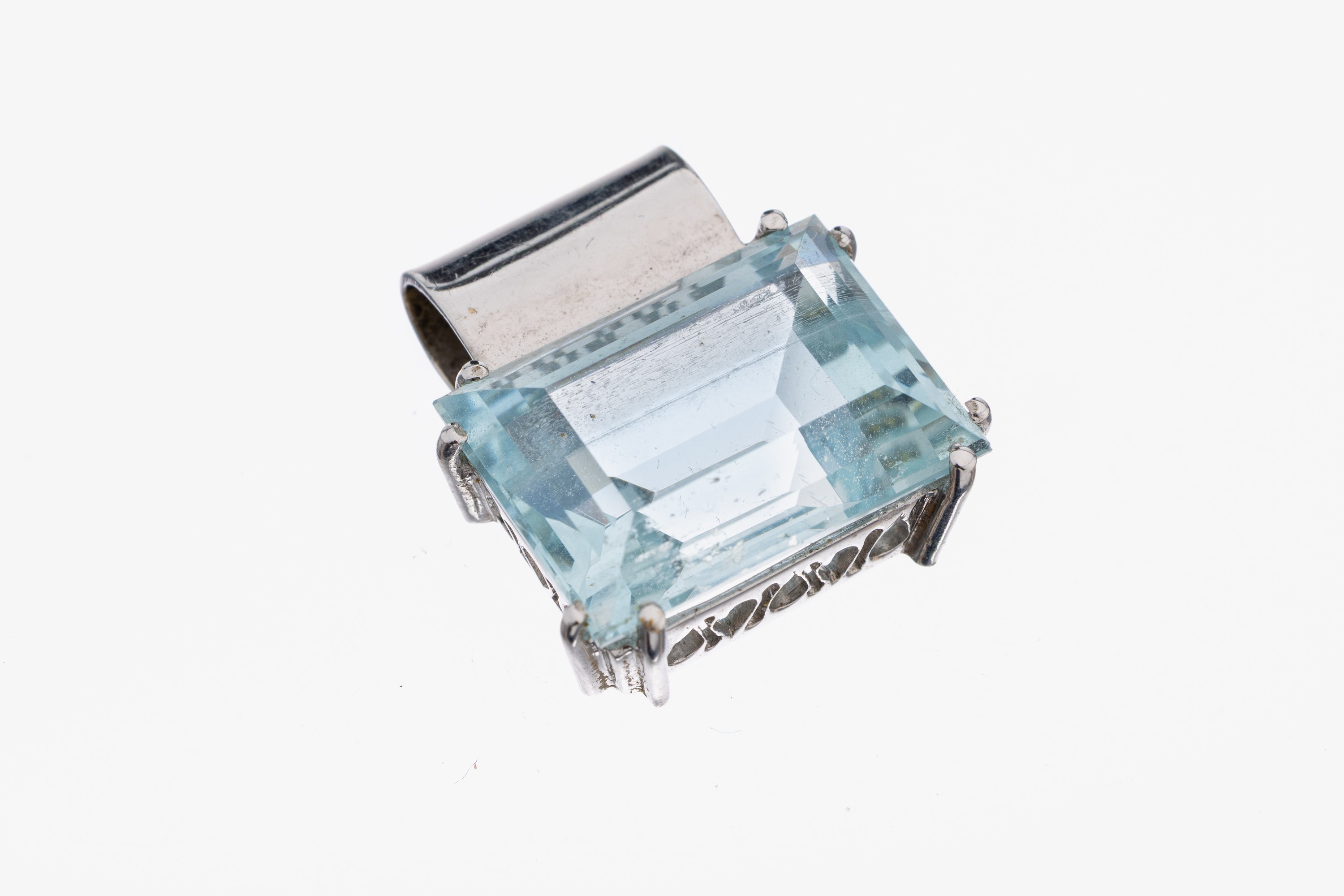 Image 27104704 - 18 kt Gold Aquamarin-Anhänger, GG 750/000 gepr., rhod., Aquamarin im Treppenschliff ...