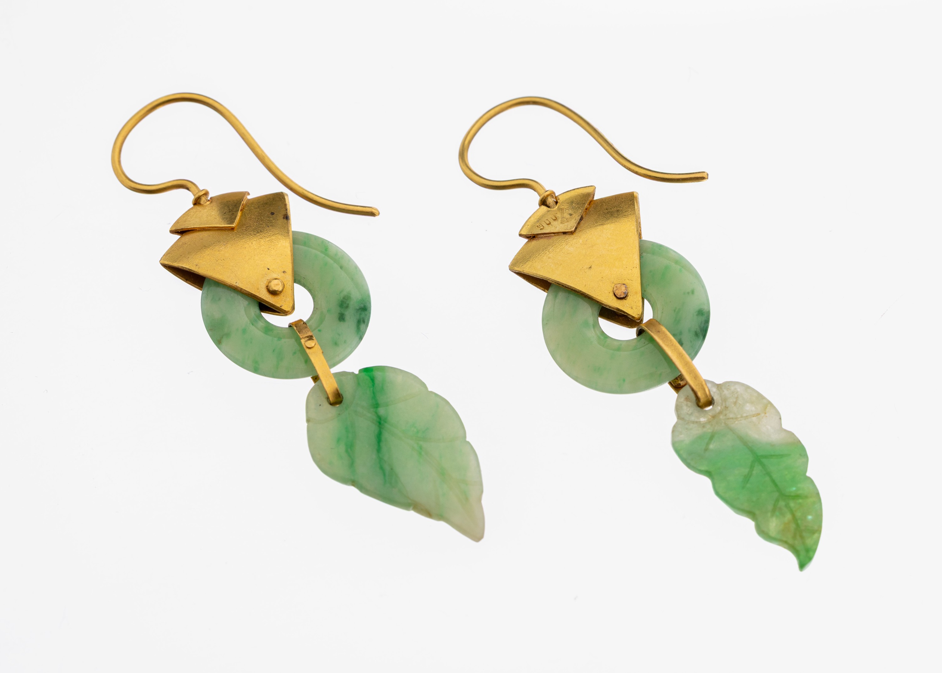 Image 27104713 - Paar 21.6 kt Gold Jade-Ohrhänger, GG 900/000, bewegl. Abhängungen, Jade-Scheibe ...