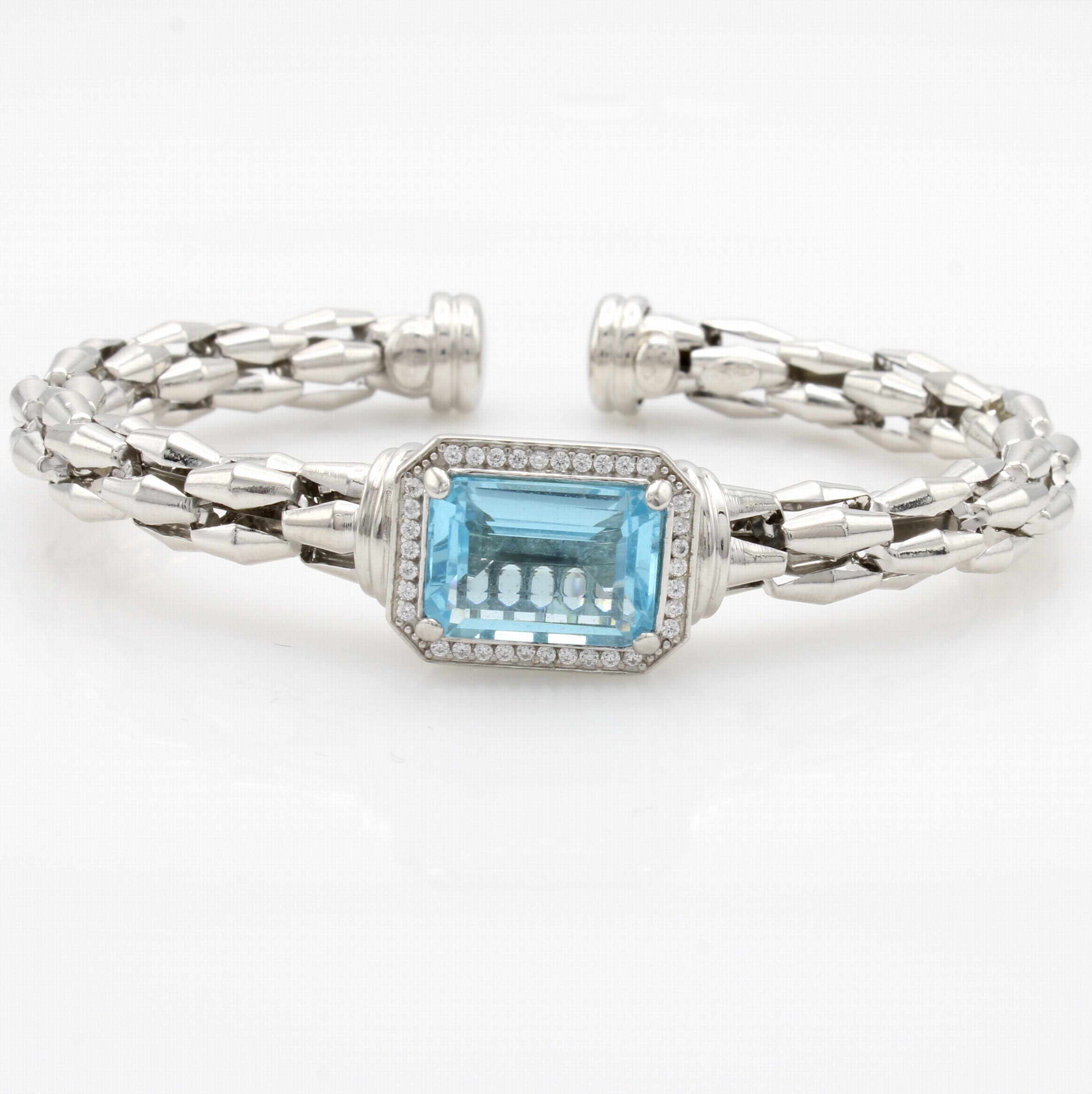 Image 27104736 - Armspange mit Zirkonias, 925er Silber, rechteckiger blauer und weiße Zirkonias, D. ca. ...