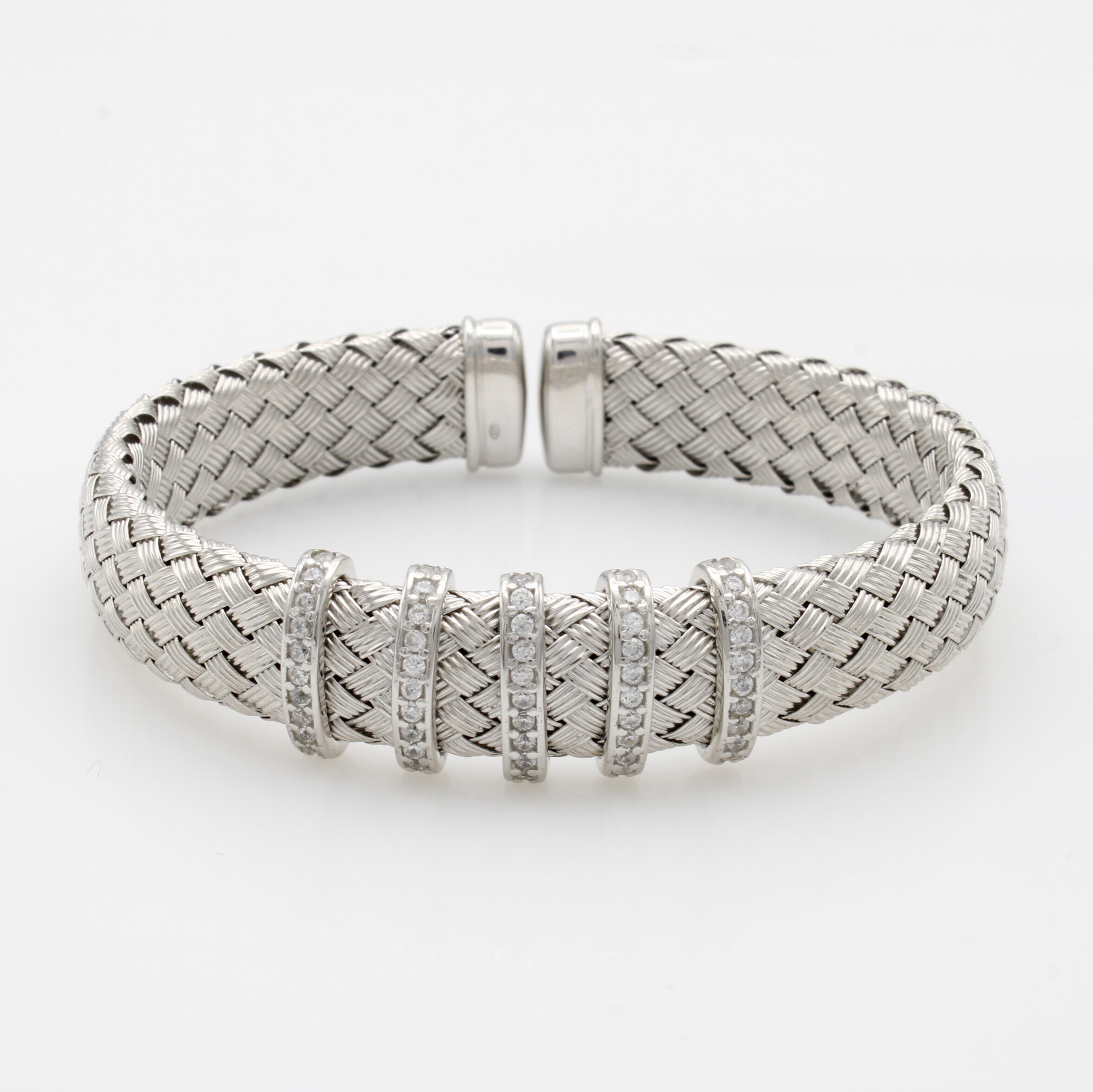 Image 27104738 - Armspange mit Zirkonias, 925er Silber, Zirkonias in 5 Reihen diagonal gef., D. ca. 6 cm