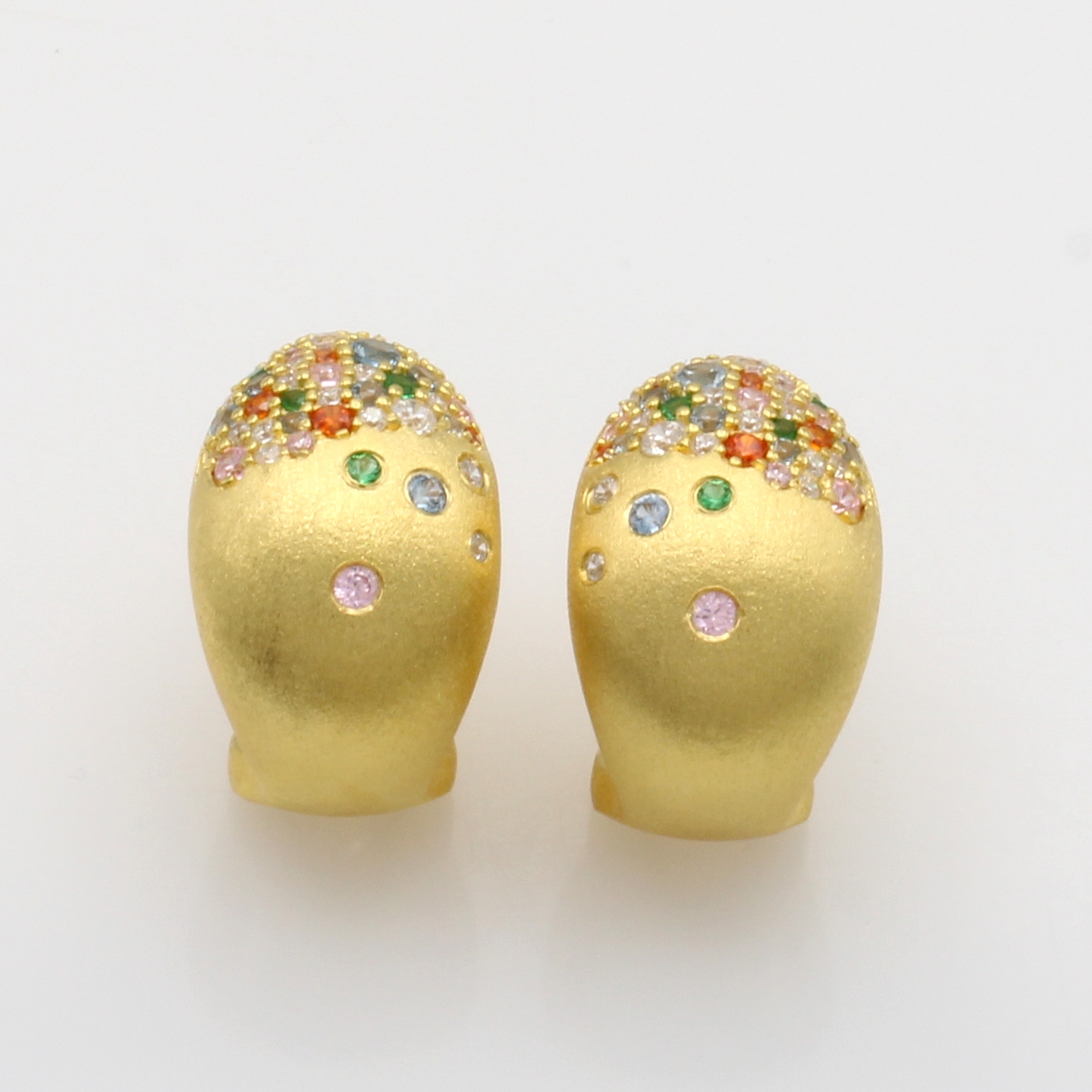 Image 27104778 - Paar Steckcreolen mit bunten Zirkonias, 925er Silber vergoldet und mattiert, mit ...