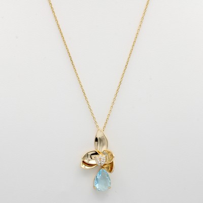 Image Anhänger ´Blüte´ mit Zirkonias, 925er Silber vergoldet, tropfenf. blauer Zirkonia als ...