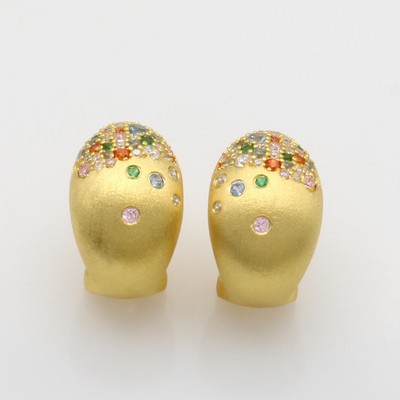 Image Paar Steckcreolen mit bunten Zirkonias, 925er Silber vergoldet und mattiert, mit ...