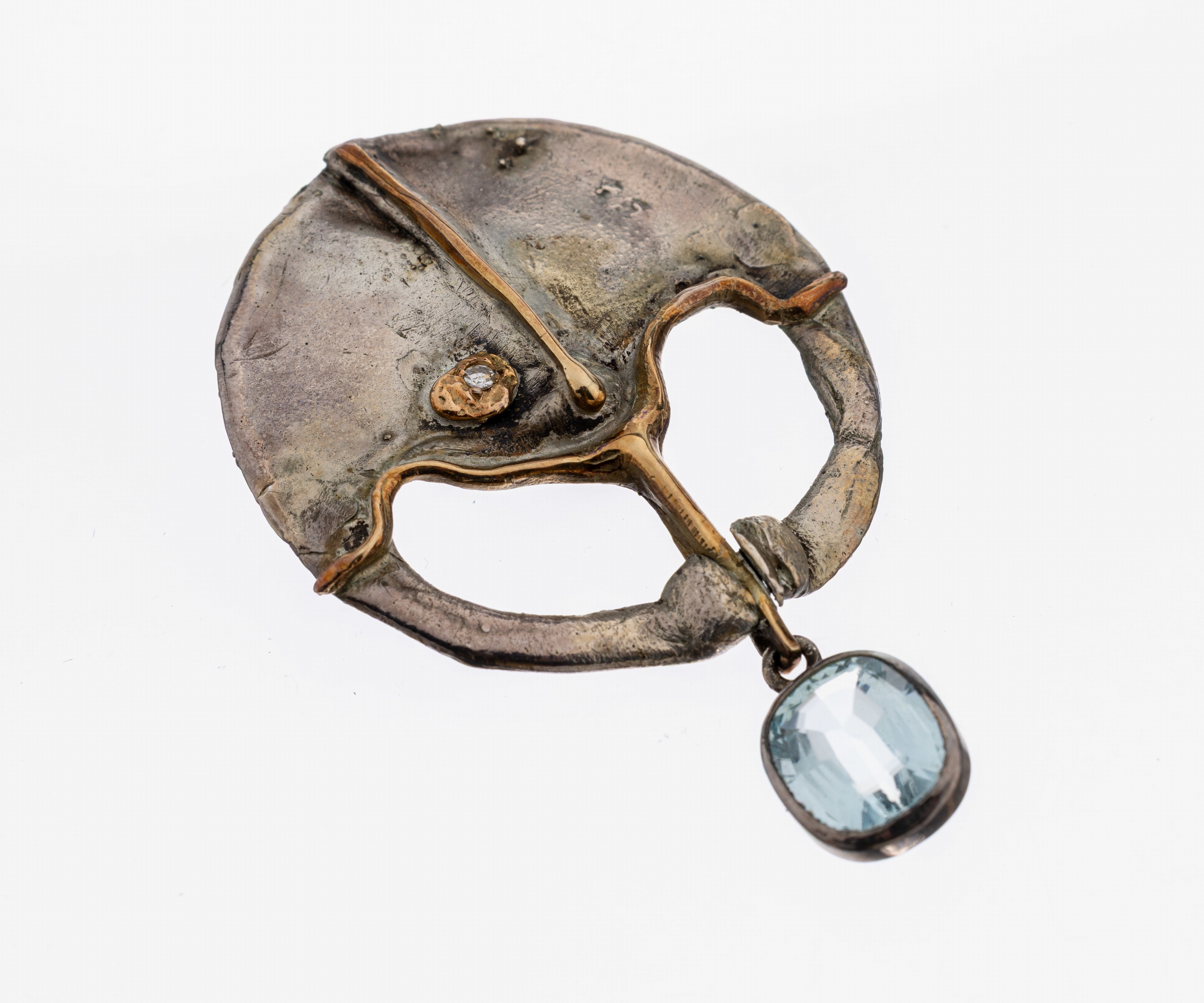 Image 27104802 - Silber und 14 kt Gold Diamant-Farbstein -Anhänger, 925er Silber und GG 585/000 gepr., ...
