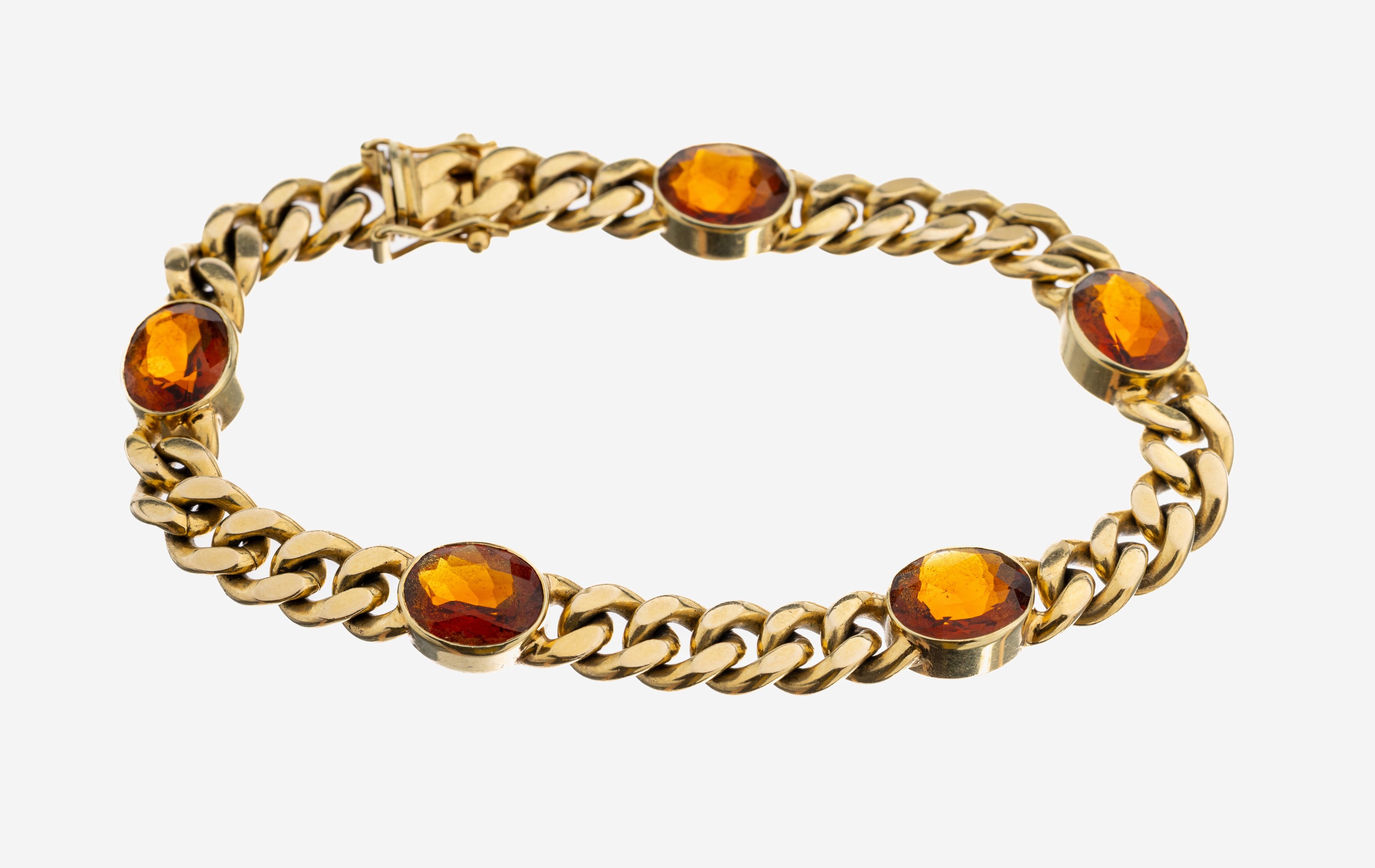 Image 27104855 - 14 kt Gold Citrin-Armband, GG 585/000, Flachpanzerarmband, 5 ovalfacett. Citrine ...