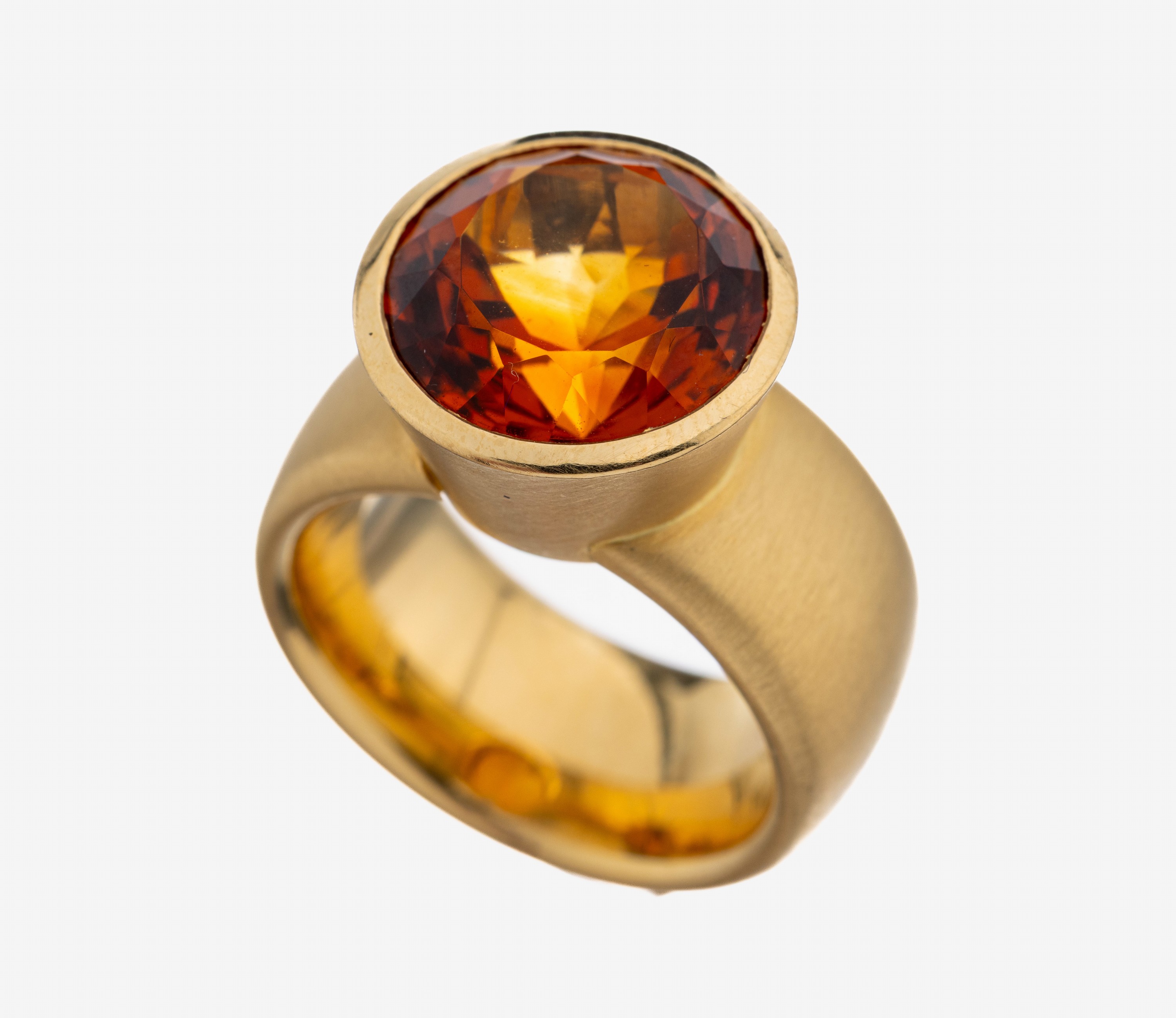 Image 27104860 - 18 kt Gold Citrin-Ring, GG 750/000, Oberfläche sat., schwere qualitätvolle ...